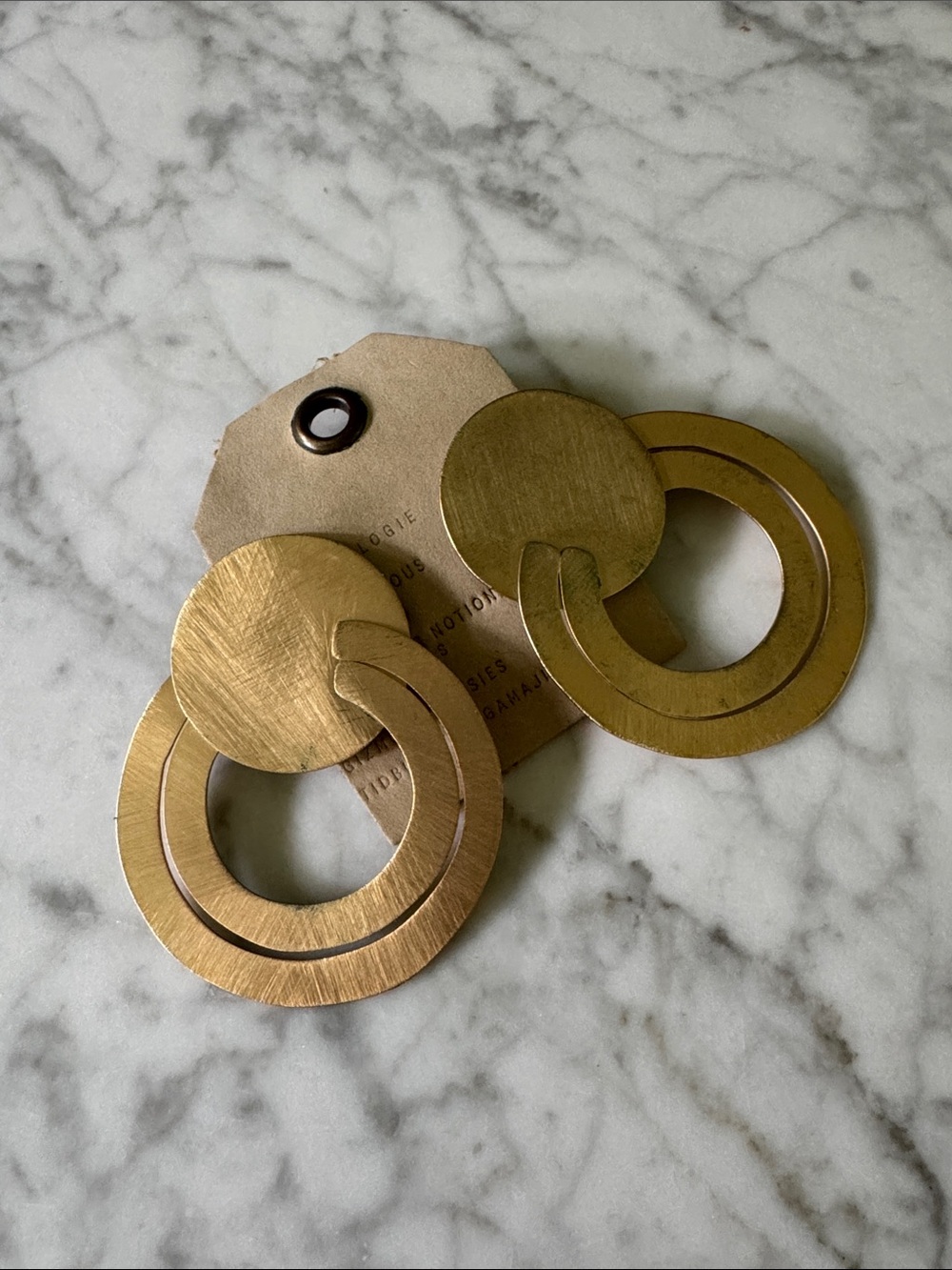 Anthropologie Brushed Gold Interlocking Disk Drop Earrings